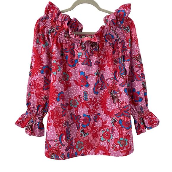 Tuckernuck Pink and Red Floral Off-Shoulder Blouse - Picture 3 of 10